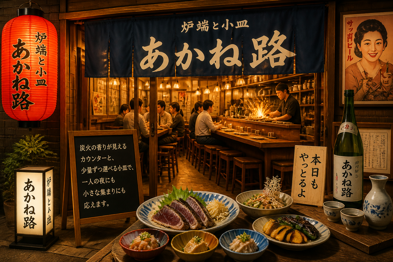 炉端と小皿 あかね路の雰囲気を伝えるビジュアル