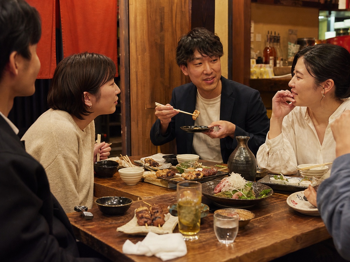 小さなグループで料理を囲む宴会席